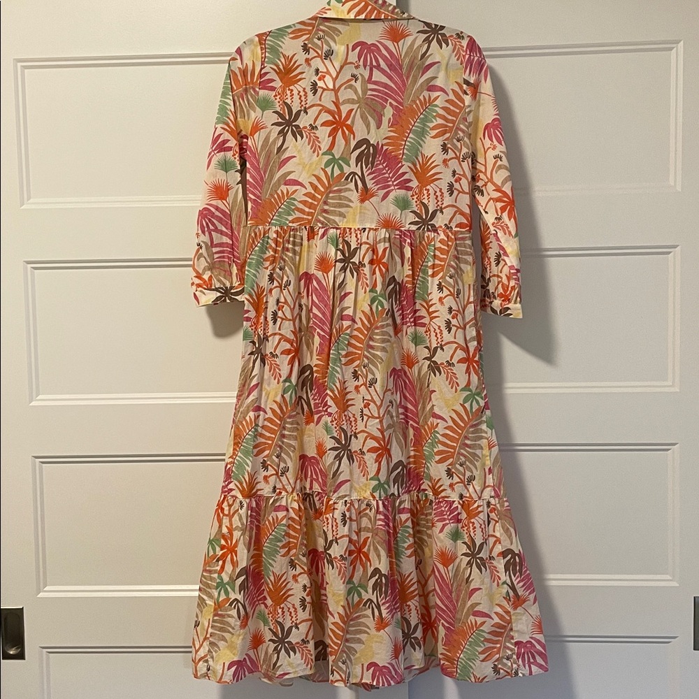 J. McLaughlin Button Front Tiered‎ Midi Dress Tropical Leaf Tybee Printed NWT S - Picture 4 of 11